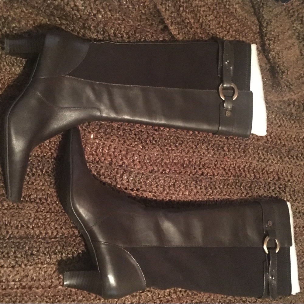 Anne Klein iflex brown 15 inch mixed material boot